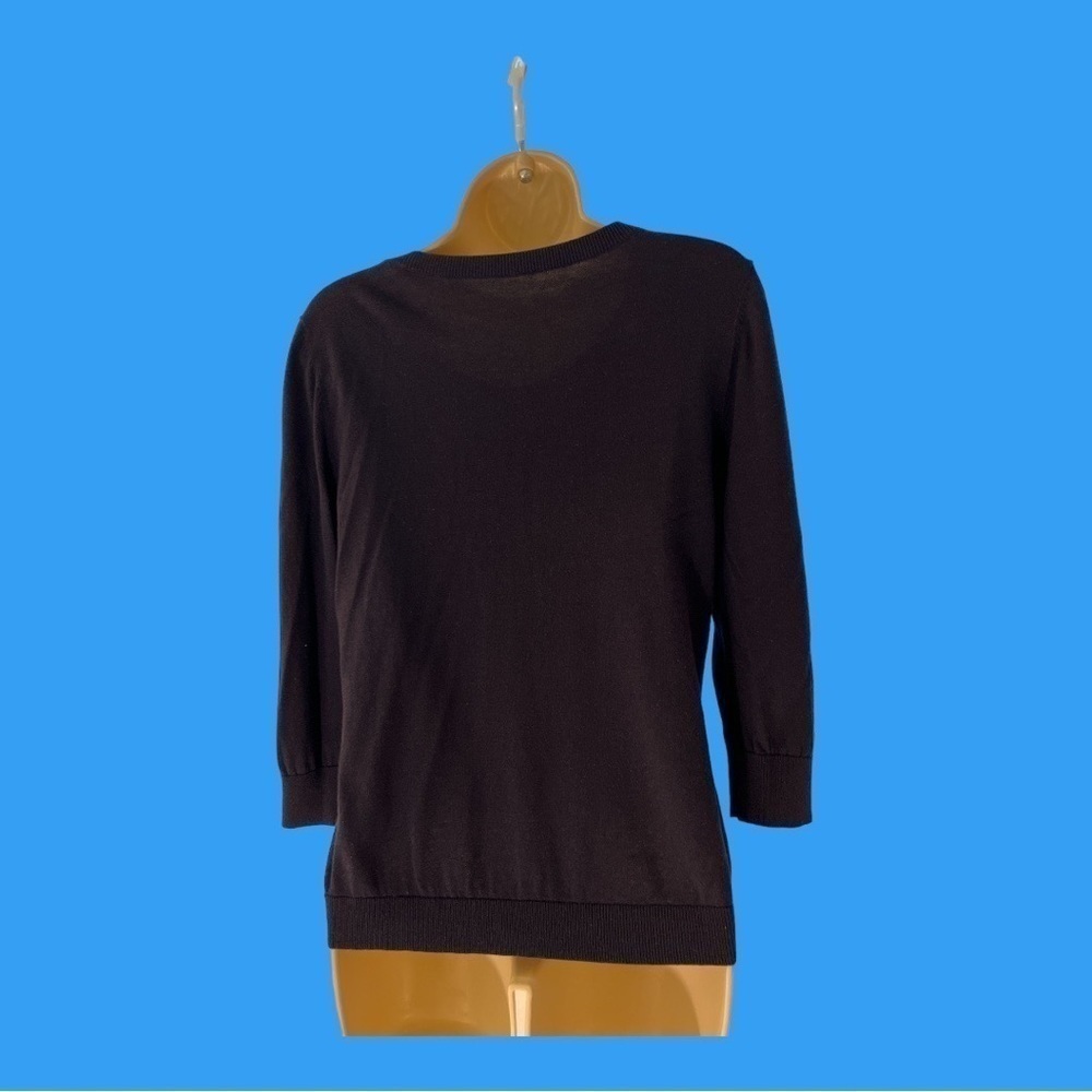 Navy 3/4 Sleeve Scoop Neck Lightweight Sweater with Beaded Large Dots M/L - Picture 2 of 5